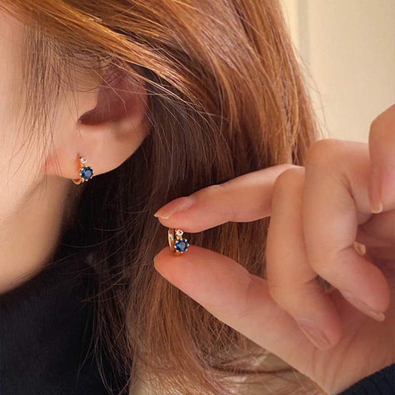 S925 Silver Gold Korean Simple Women Blue Zircon Diamond Titanium Steel Ear Stud Earrings Fashion Jewelry