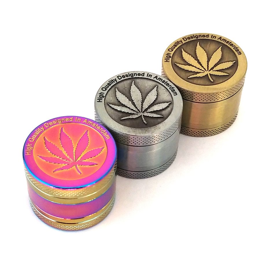 <PT>YZ READY STOCK - Leaf Metal Herbal Tobacco Grinder 3/4 Layer with Pollen Catcher Free Scraper