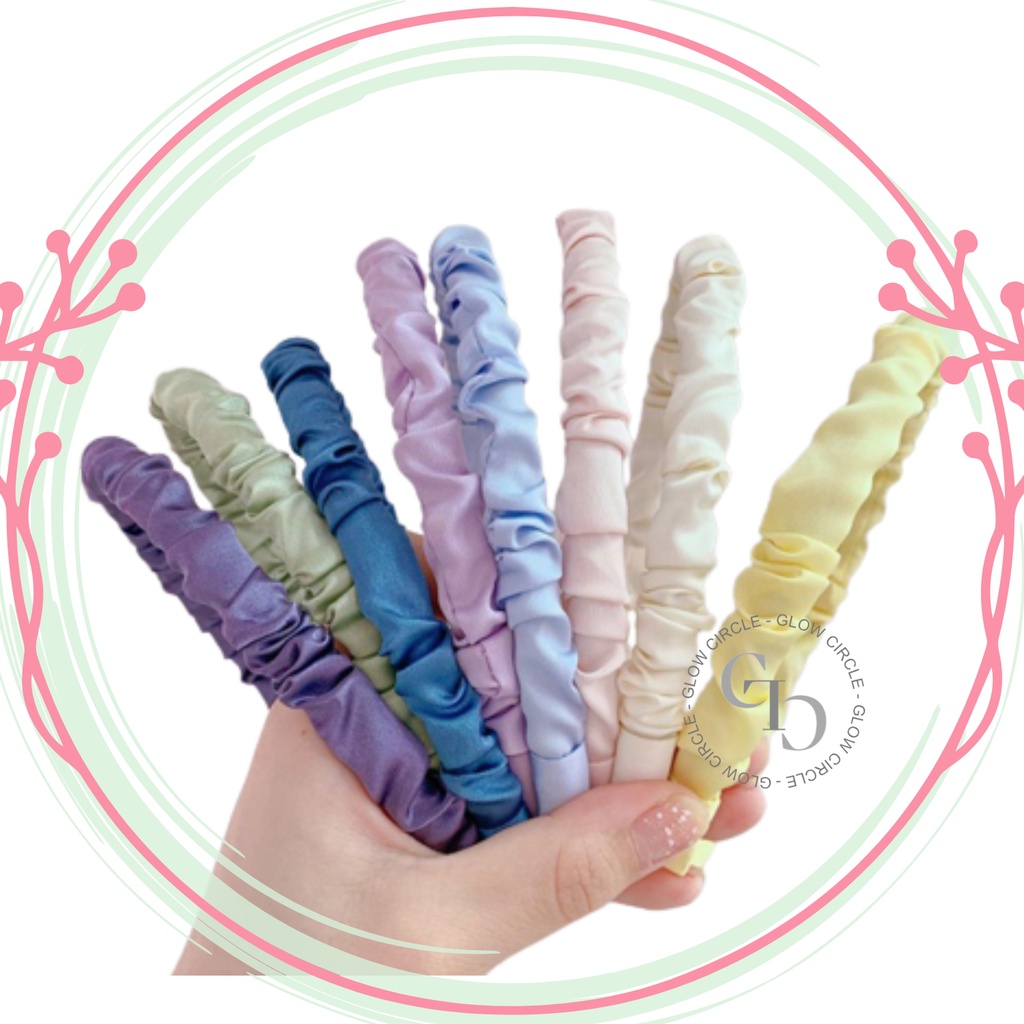 BDO-05 Korean Satin Scrunchie Headband Drawstring Headband Plain Women's Bandana Fabric Scrunchie Fashion Headband Hairband
