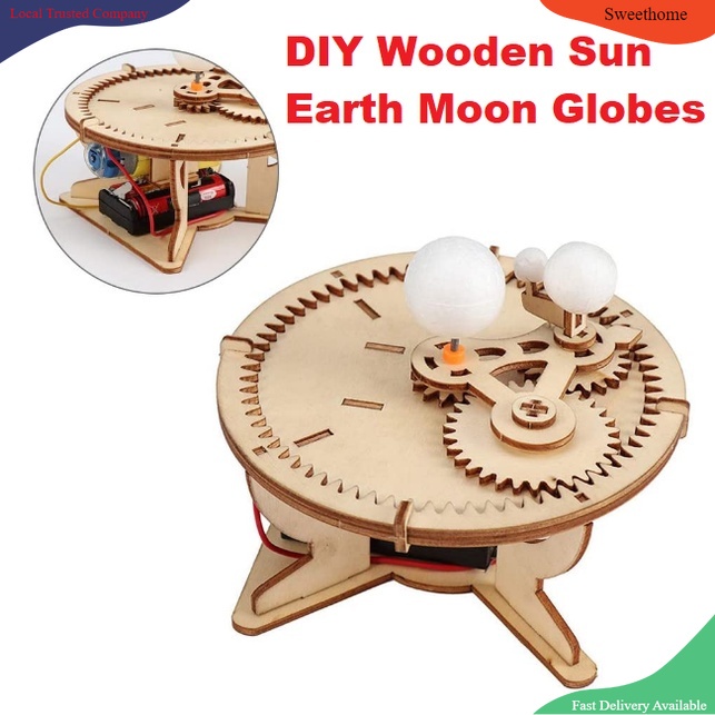 Diy Wooden Assembly Puzzles Kids DIY Sun Earth Moon Model Educational Toys Three Globes Geography Scientific 42