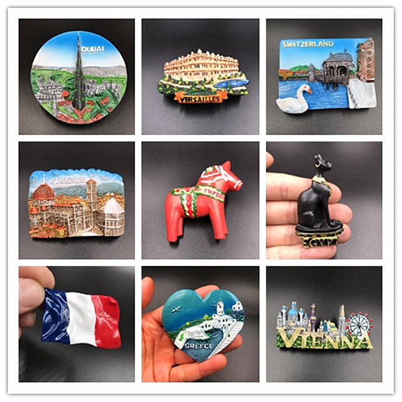 World Tourist Souvenirs 3D Stereo Magnetic Refridgerator Magnets Egypt Dubai Greece France Sweden Switzerland Refridgerator Magnets