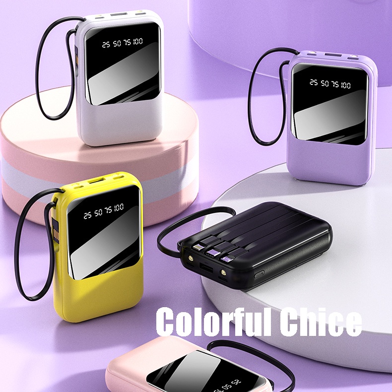 Mini power bank Fast Charging 3 Cables Digital Display Powerbank Portable External Battery Pack 充电宝