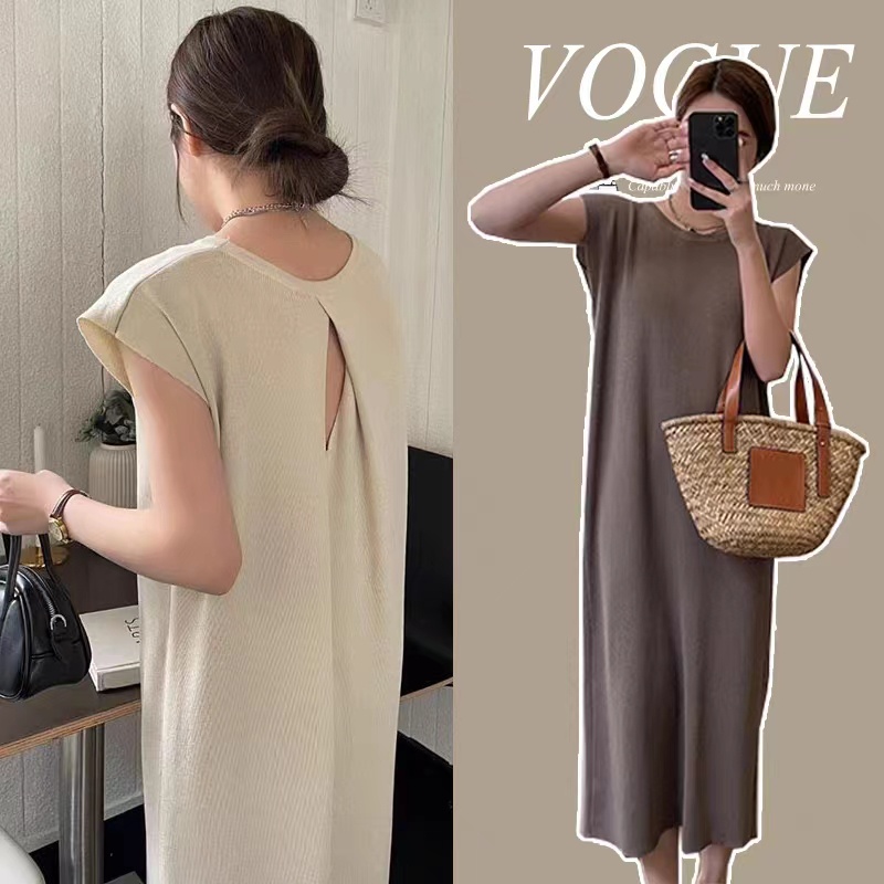 Maternity Wear Fashion Knitted Maternity Dress Influencer Temperament Summer New Style Design Halter Loose Casual Maternity