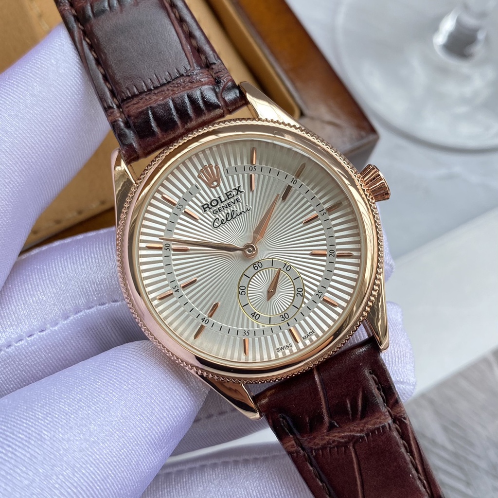 ROL Men's Watch Leather Watch Fake Pointer Watch Fashion Business Watch 39MM