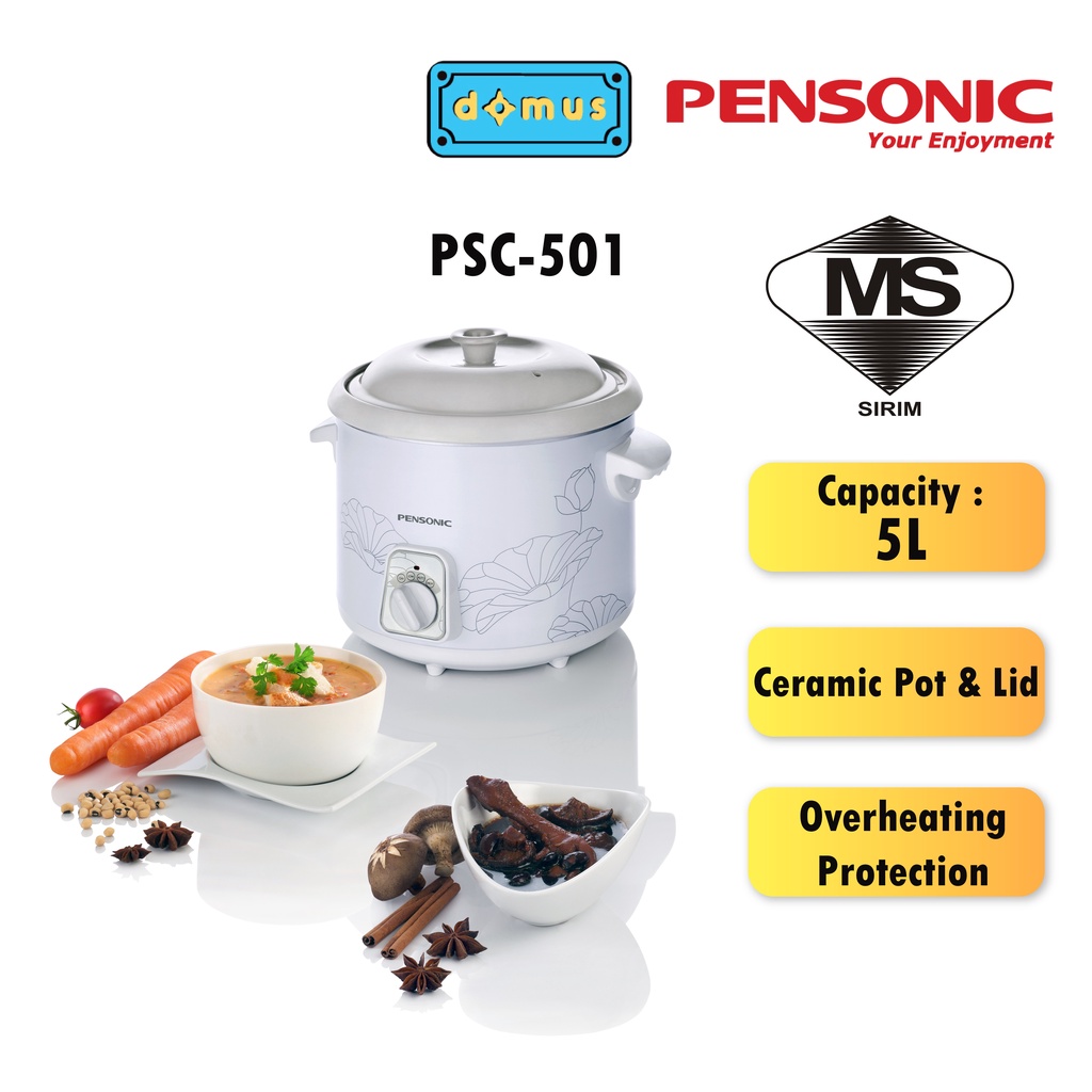 Pensonic Electric Slow Cooker With Excellent Ceramic Pot and Lid (5.0L) PSC-501