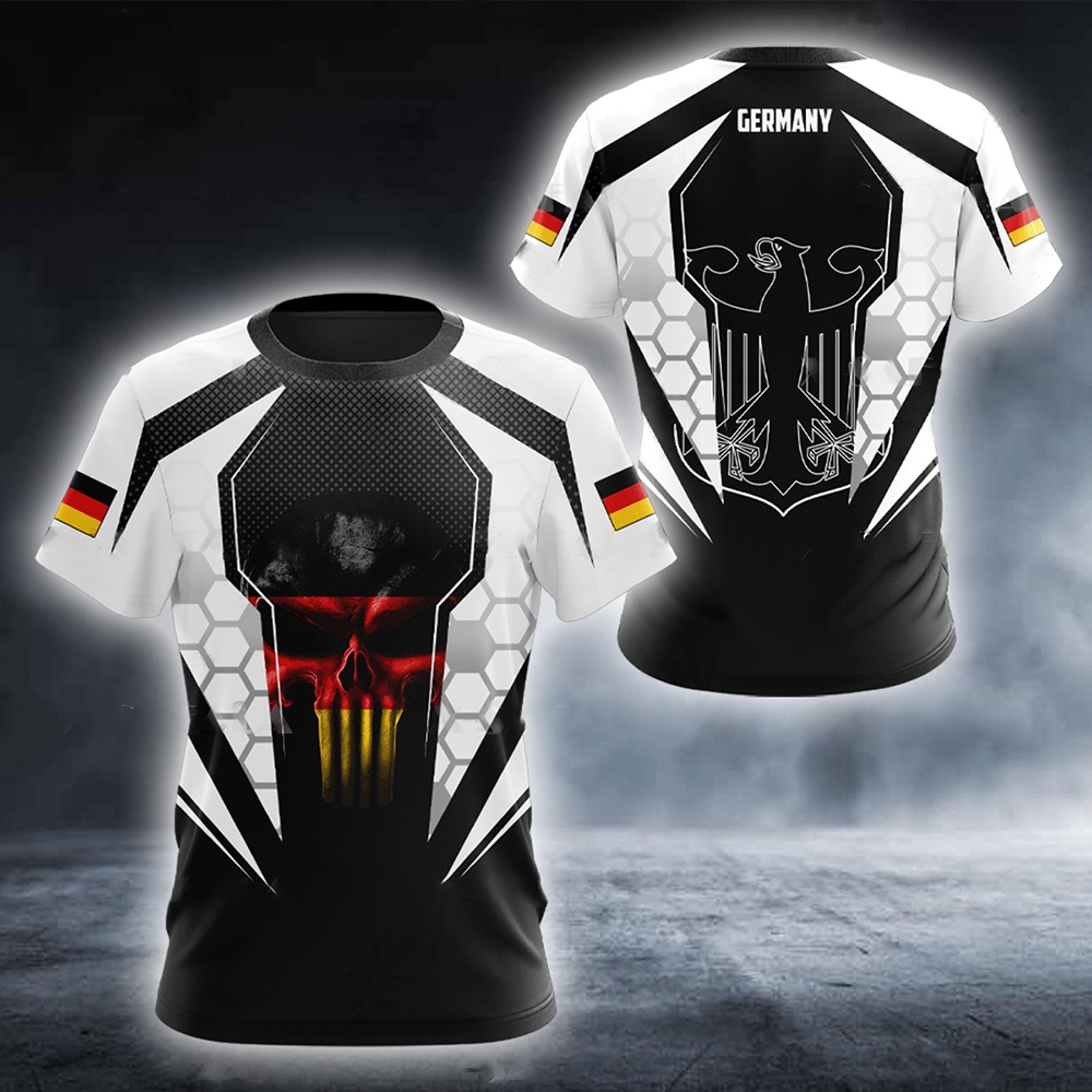 3d Printing Short Sleeve Men's t-Shirt, Casual Loose Shirt And Skull Printing, German Flag, Round Neck, 2023