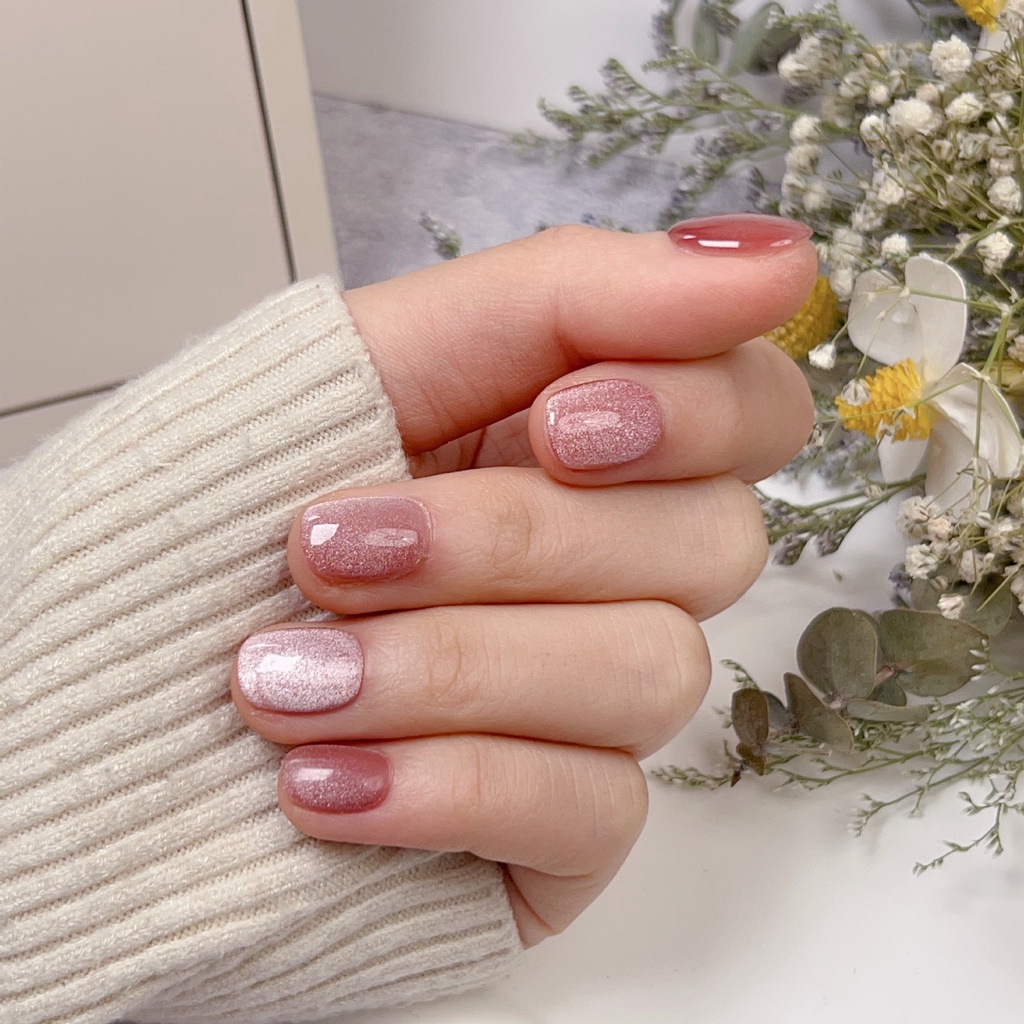 [Handmade Nails] Nude Pink Crystal Cat's Eye Nail 2023 New Burst of Flash Show White Light Therapy Press on Nails