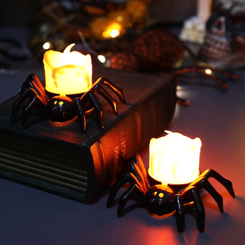 2 Pieces Halloween Spider LED Candle Light Pumpkin Lamp for Halloween Party Home Decoration Ornaments Outdoor Haunted House Horror Props