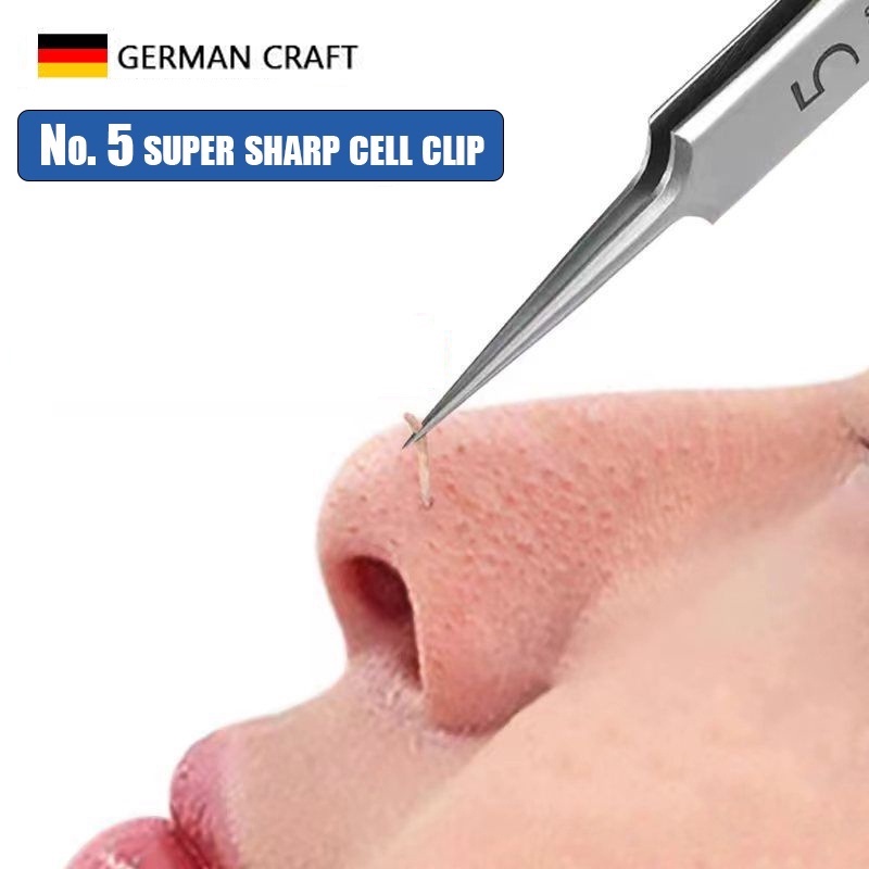 5pcs Set German Ultra-fine No. 5 Cell Pimples Blackhead Clip Tweezers Beauty Special Scraping Acne Needle Tool