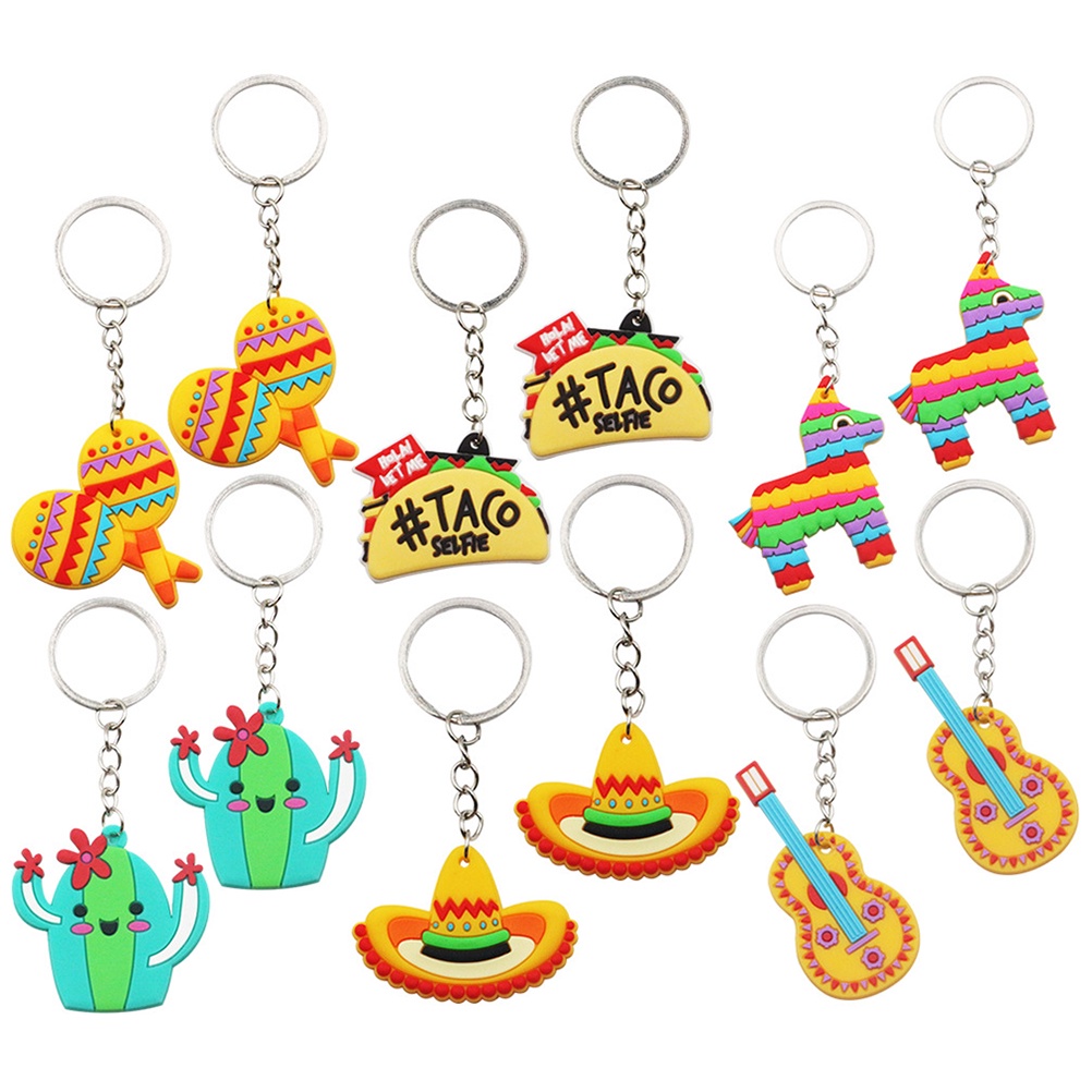 [READY STOCK] Cartoon Keychain Mexico Mexican Keyring Party Kids Keychains Bag Keyrings Halloween Pendant Child Maraca Souvenirs