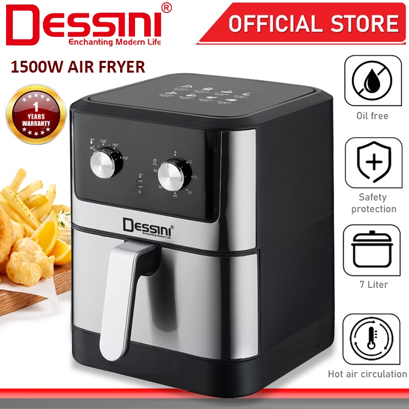 DESSINI ITALY 7L Electric Air Fryer Convection Oven Toaster Timer Oil Free Roaster Breakfast Machine Ketuhar