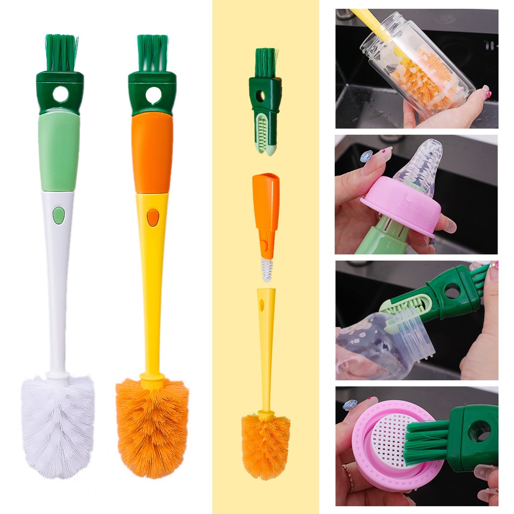Multifunctional Detachable Cleaning Kit / 4 In 1 Carrot Cup Cleaning Brush / Bottle Nipple Cup Lid Cleaner / Long Handle Detailed Brush / Household Kitchen Gadgets