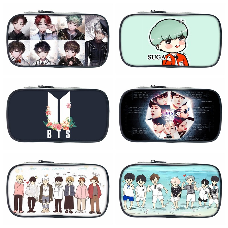 BTS Pencil Case Bulletproof Youth League Stationery Storage Bag Primary School Students Printed Pencil Case Square Child