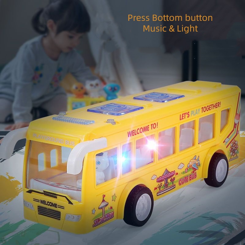 【Ready Stock】Inertial bus toy sound and light music bus model bus drop-resistant toy car boy toy 3-6 years old