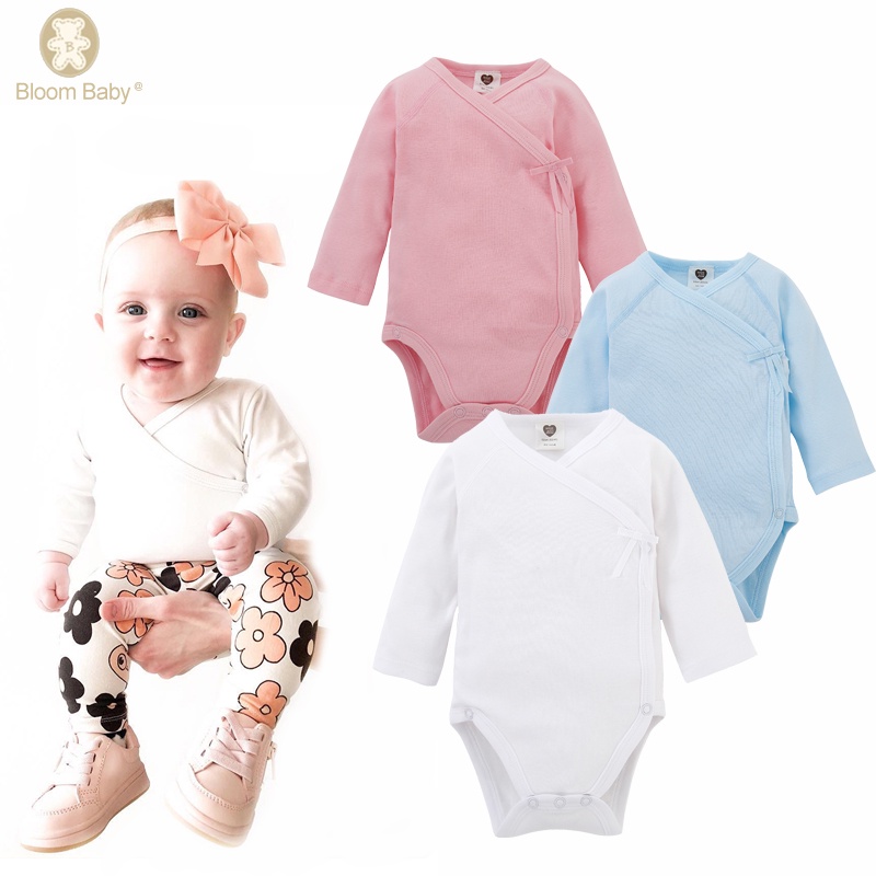 Newborn Premature Infant 0M long Sleeve White Romper Boy and Girl Bodysuit Cute Side open Botton short Jumpsuit Outfits