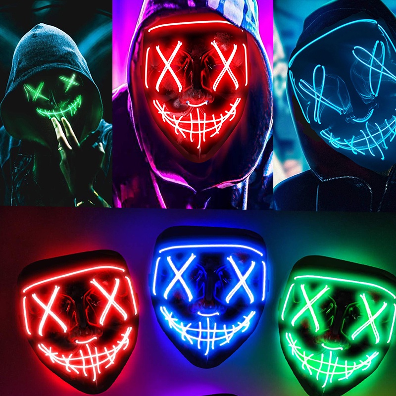 LED Mask Halloween Neon Led Purge Mask Masquerade Carnival Party Masks Light Luminous In The Dark Funny Masks Cosplay Costume Supplies