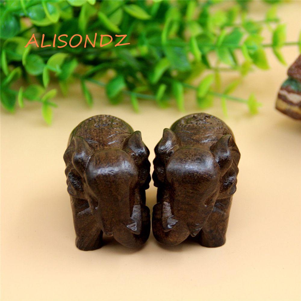 ALISONDZ 1 Pair Wood Elephant Artificial Hand Carved Elephant Statue Handmade DIY Mini Miniatures Fashion Crafts Wooden Animal Lucky Desk Decor/Multicolor