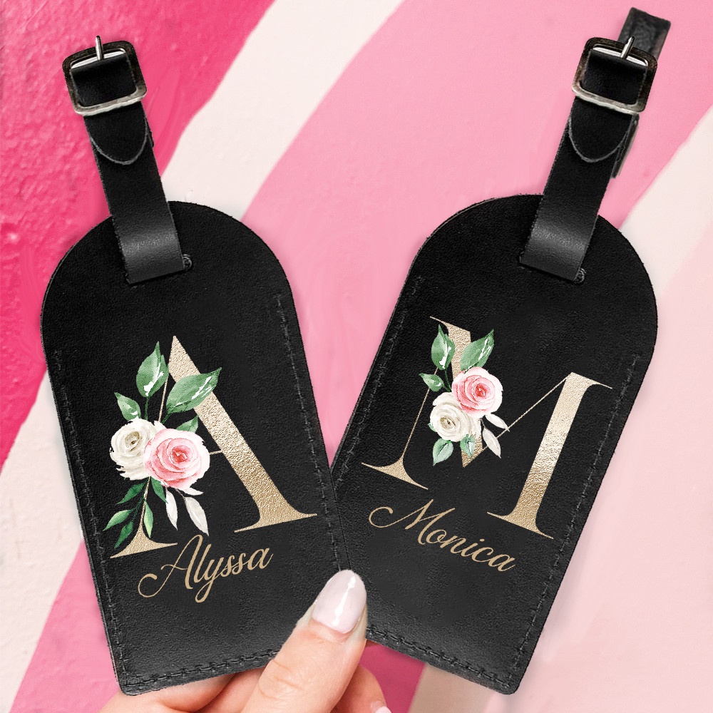 Personalised PU Leather Luggage Tag Initial with Name Suitcase Identifier Label Baggage Boarding Bag Tags Travel Accessorie Gift