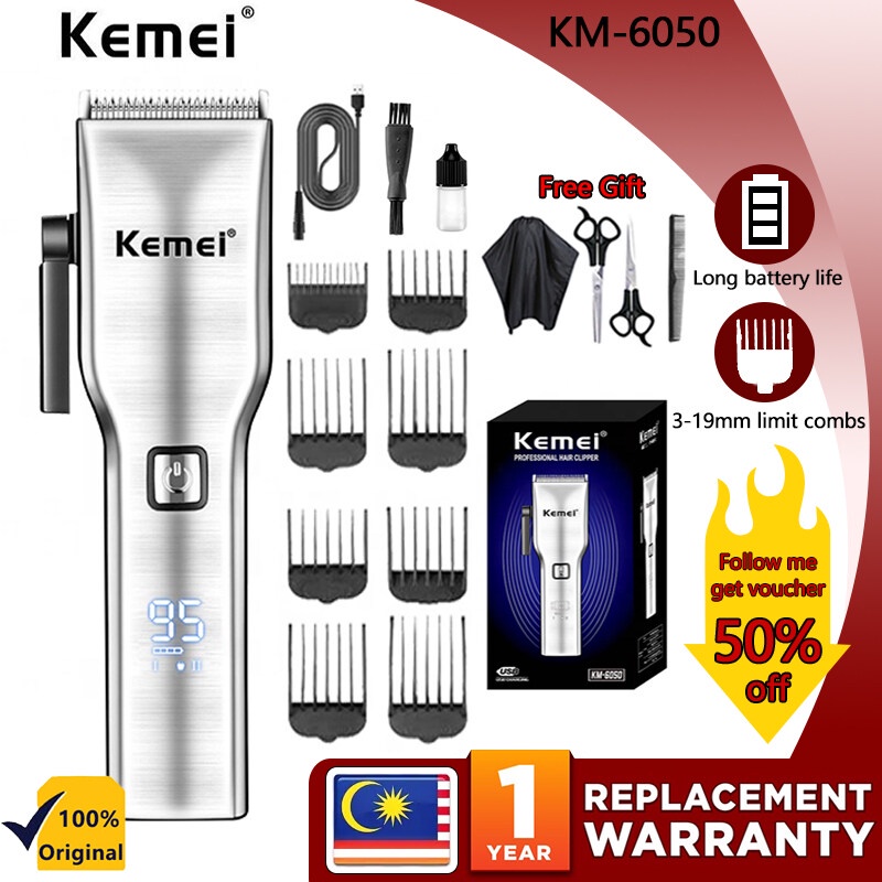 Kemei Km-6050 Hair Trimmer Multifunction UsbCharging Low Noise Personal Fast Cutting Digital Display Hair Clipper