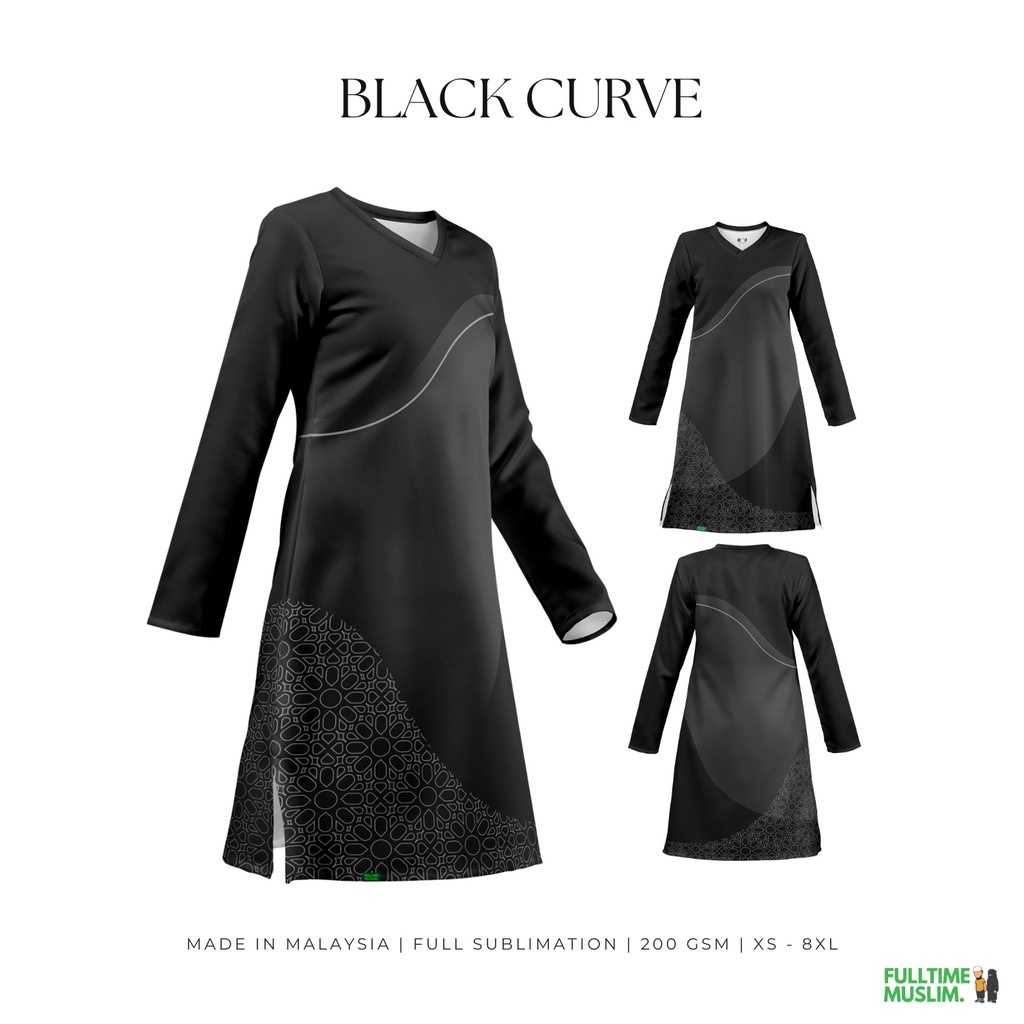 JERSEY MUSLIMAH | BLACK CURVE | MICROFIBER EYELET