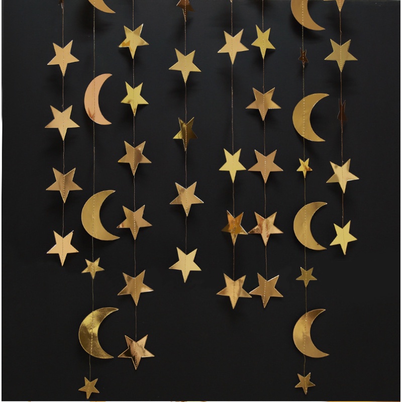 【Ramadan Decoration】4m Hari Raya Decorations Ramadan Decorations Iridescent Star Moon Crescent Garland Holographic Decoration Home Happy Ramadhan Decor Euphoria Hanging Streamers Backdrop Banner