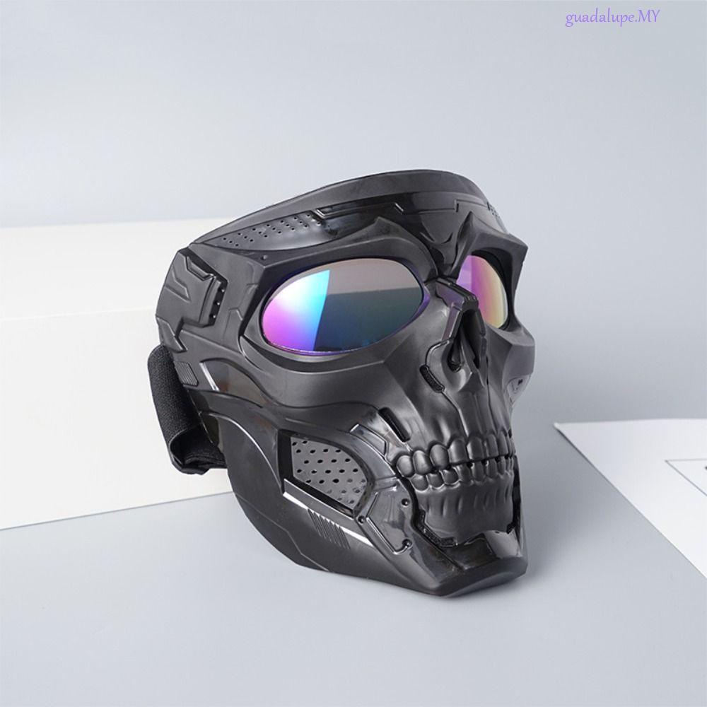 GUADALUPE Motocross Skulls Mask Adjustable Halloween Cosplay Protection Eye Protector Helmet Mask Skull Ghost-shape Wind Mirror Goggles Wind Glasses Face Mask Motorcycle Goggles