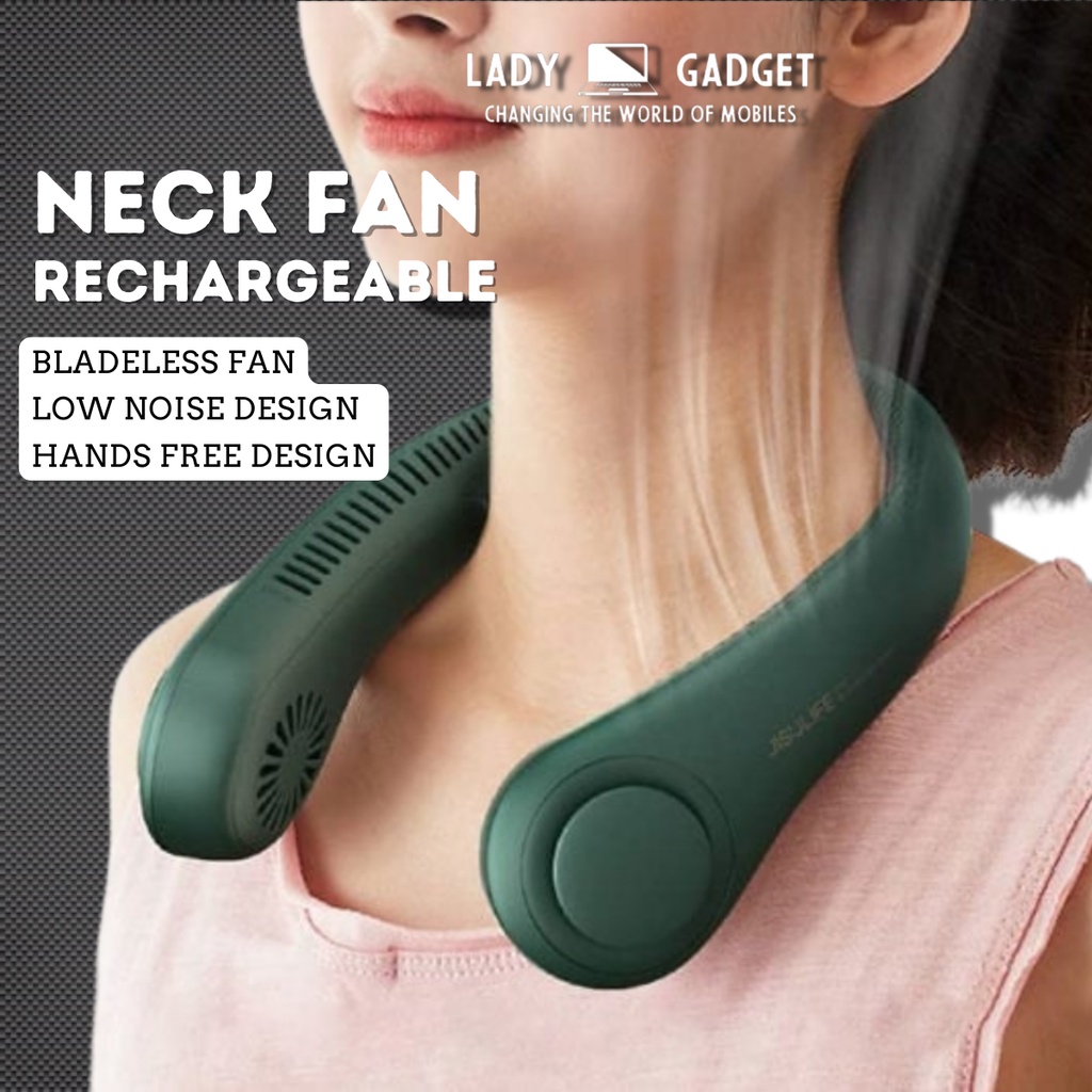 Mini Neck Fan Portable USB Rechargeable Lazy Neck Hanging Style Dual Cooling Fan Hands Free