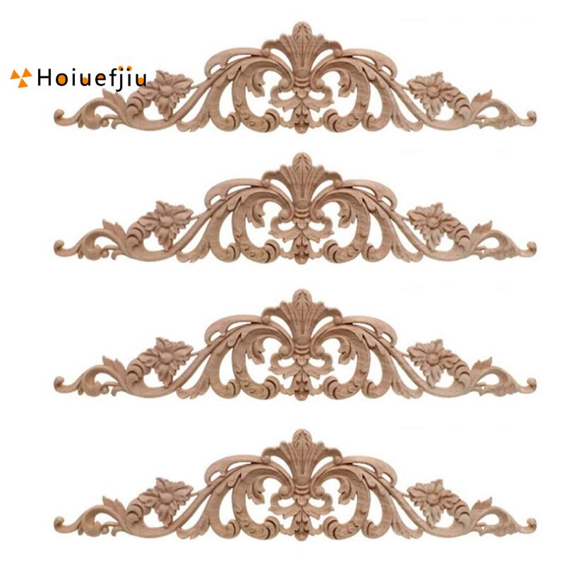 4Pcs Wood Carving Decal Wood Carved Furniture Appliques Corner Onlay Applique Furniture Home Door Decor DIY