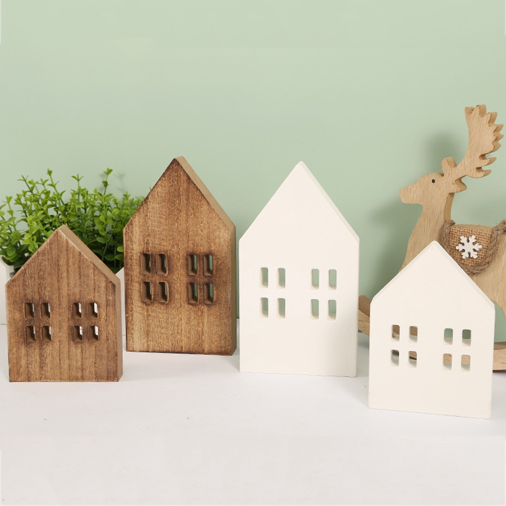 HLAg_ Wood Craft Eco-friendly Unique Design No Glitch Nordic Style Miniature Christmas Decor Good Texture Small House Wooden Craft Household Supply