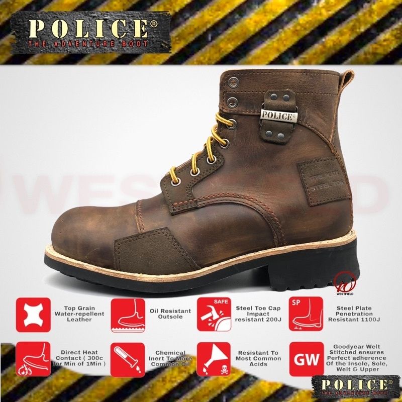 [ORIGINAL] POLICE® MEN’S LEATHER IRON RANGER STEEL TOE SAFETY BOOT SHOES ( 199 93412-117-99 )