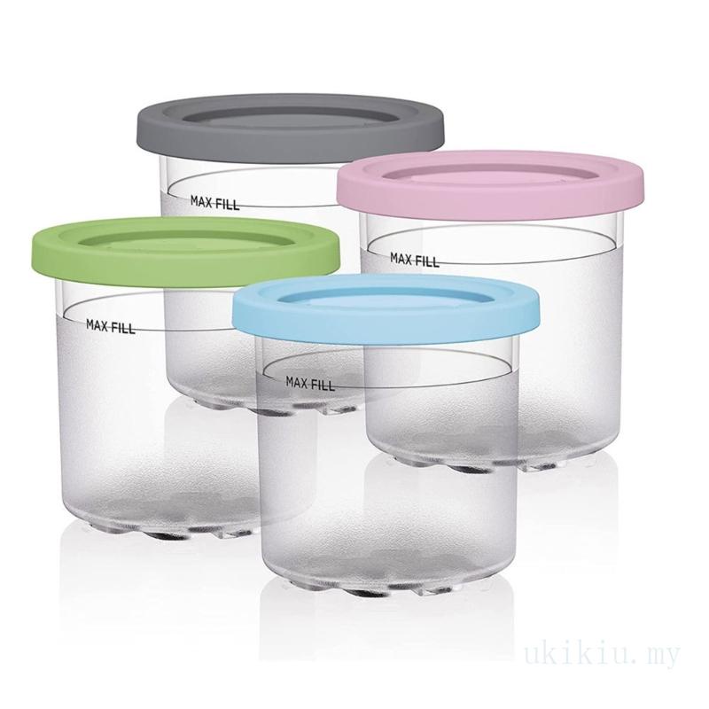 UKI 4 Pcs Ice Cream Maker Replacements Storage Jar With Lids Fit for NINJA- CREAMI NC299AMZ NC300s Series Ice Cream Make