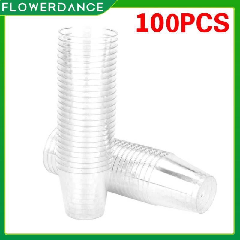 100pcs Clear Plastic Disposable Cup Party Shot Glasses Jelly Cups Tumblers Birthday Clear Small Cups Wine Cups Eco-friendly flower