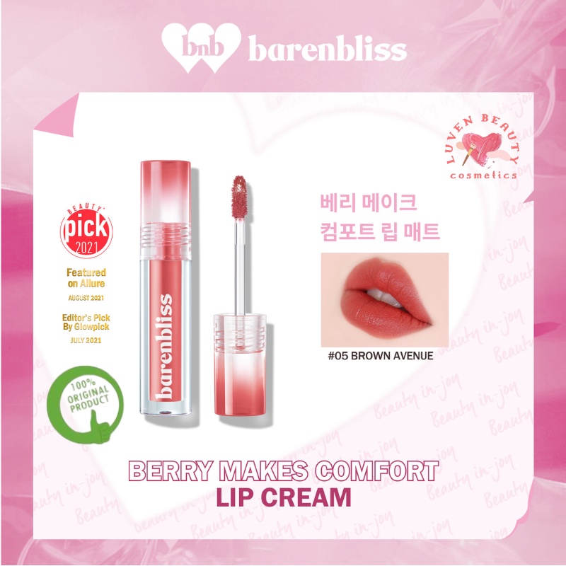 [ORI Bpom] BNB barenbliss Berry Makes Comfort Lip Cream Korea Liquid Lipstick{24H Moisturizing}| Bnb Barenbliss Berry Makes Comfort Lip Matte | Lip Matte Barenbliss | Lip Cream | Lip Velvet | Lipstick |