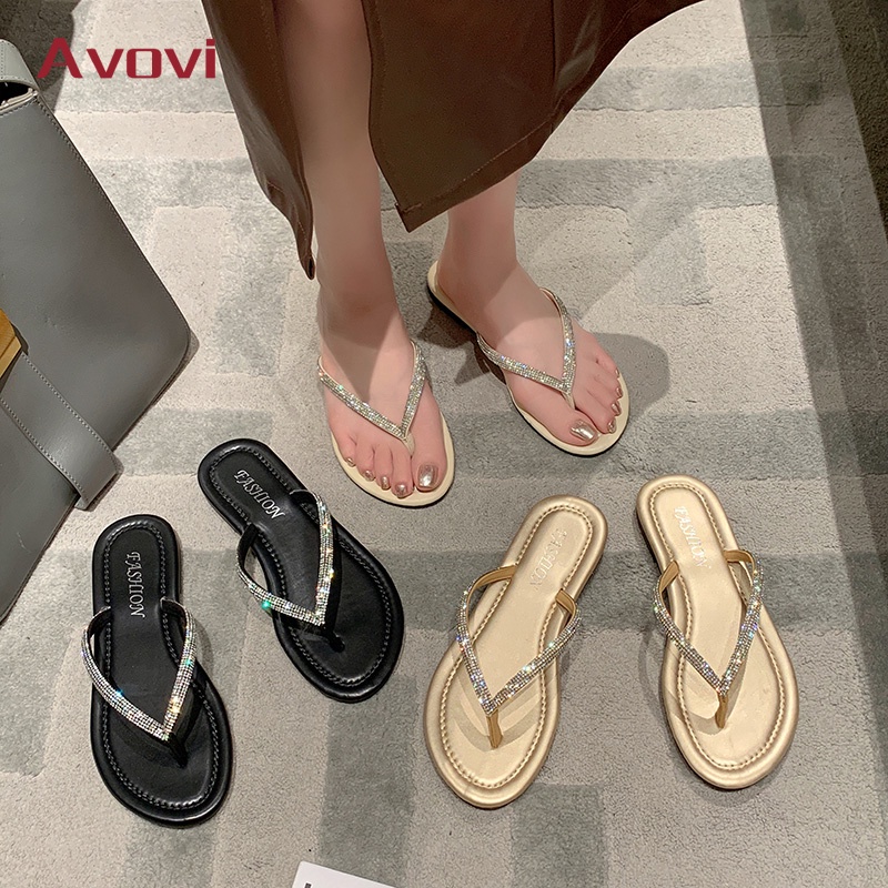 Avovi Women Fashion Flat Sandal Ladies Non-slip Simple Style Outdoor Beach Open Toe Flip Flops