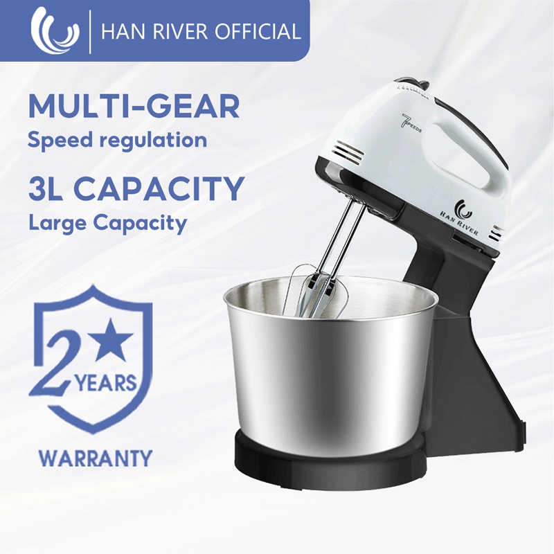 HAN RIVER Stand Mixer Hand Mixer Egg Beater Blender 7 Speed Grinder Dough Whisk Mesin Bowl 3L HRDDQ03W