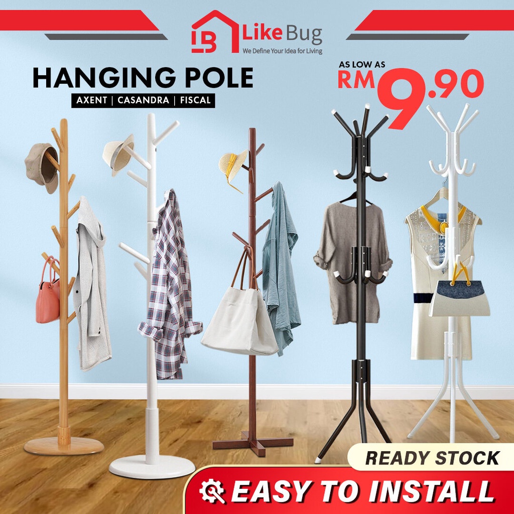 ⚡️LIKE BUG⚡️Higher Quality [12 Hook/9 Hook] Convenient Hanging Pole Steel Rack for Clothes & Bags / Coat Hanger