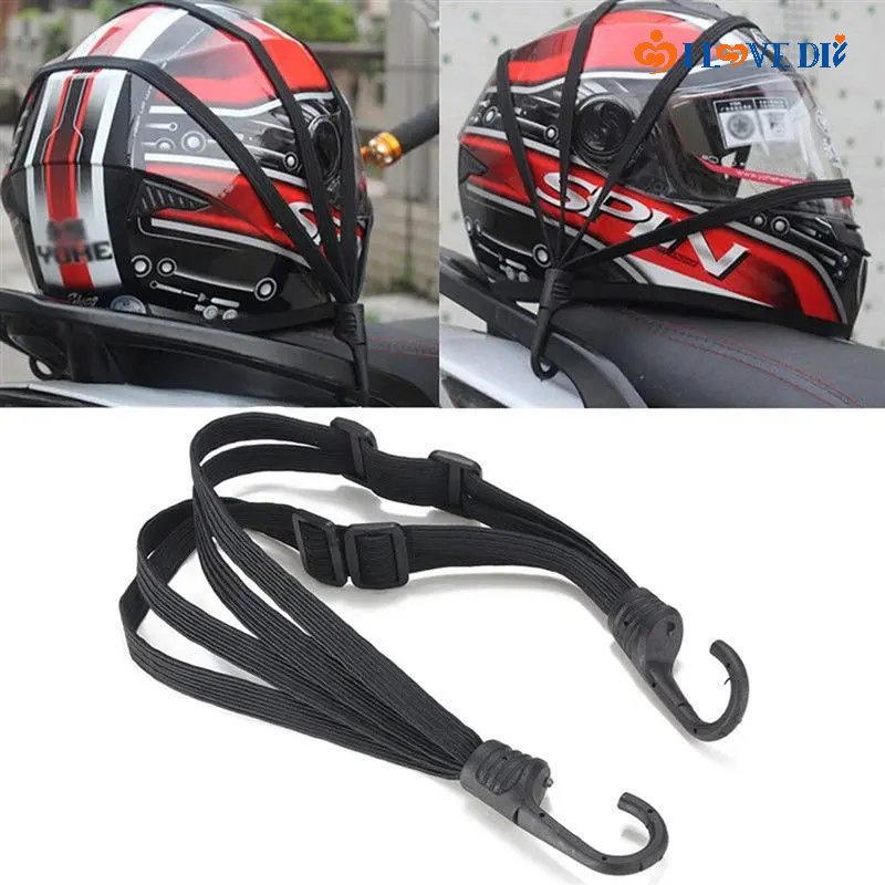 Portable Adjustable High Elasticity Motorbike Back Seat Luggage Fixing Strap/ Universal Bikes Motorcycling Helmet Binding Belt with 2 Hooks