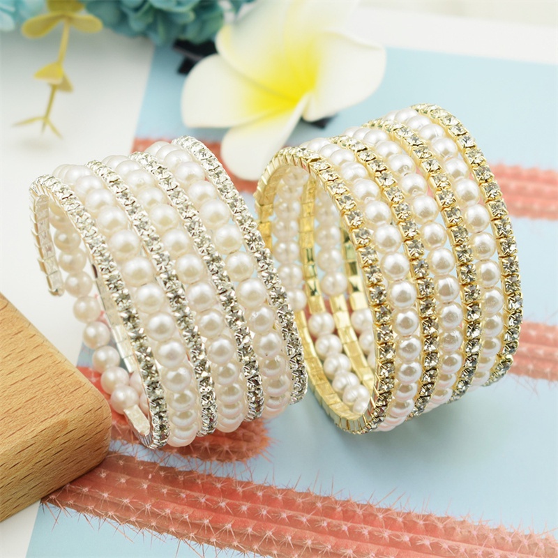 European and American Handicrafts 357 Rows Wedding Rhinestone 6mm Pearl Multi layer Bracelet Wrapped Bracelet