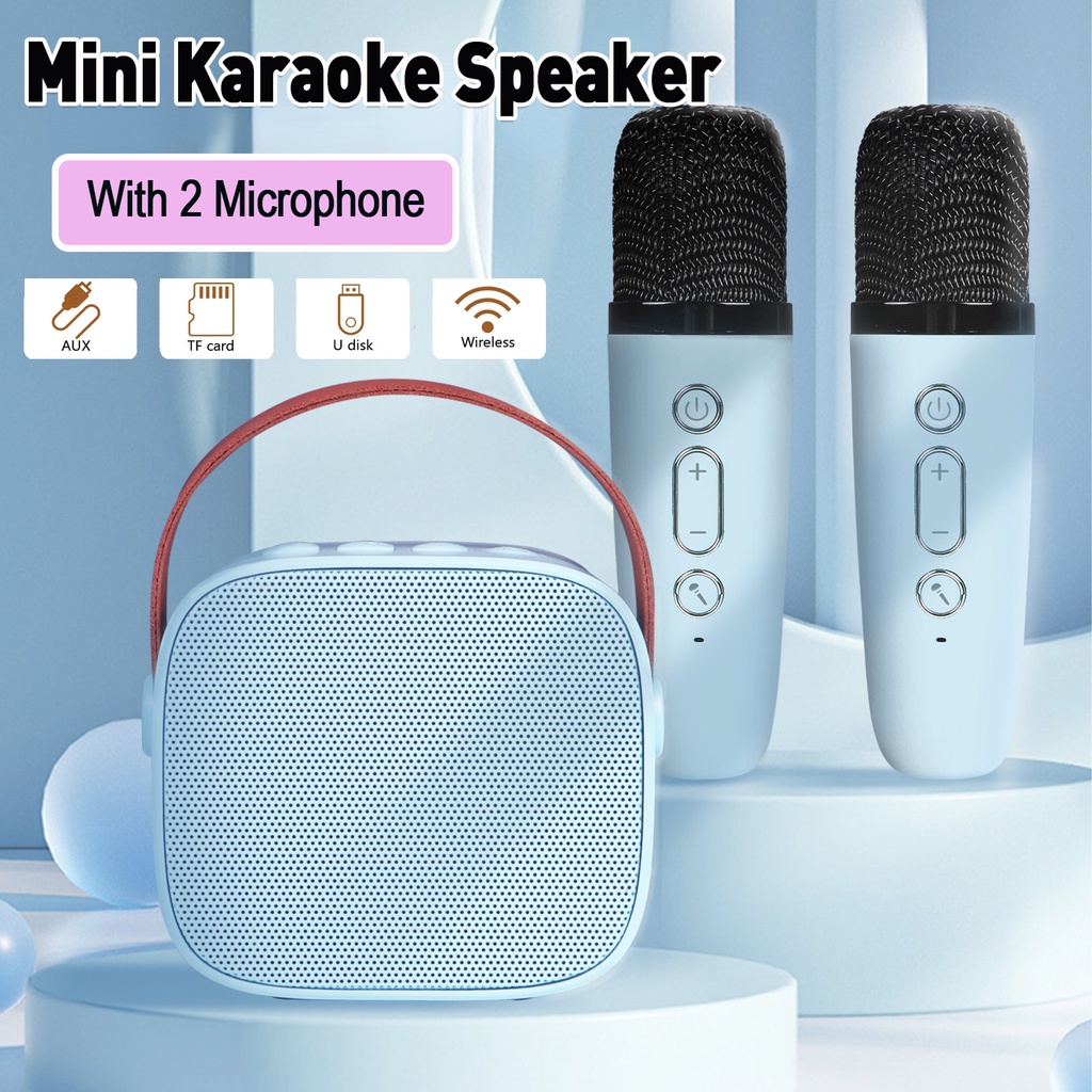 【With 2 Microphoneh】Wireless Karaoke, Mini Speaker with microphone,Wireless Karaoke set,Mini Portable Speaker Bluetooth,Home Party Outdoor Camping Entertainment Karaoke Speaker 藍牙音箱