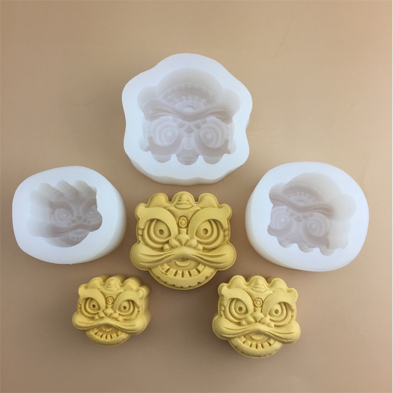 Chinese Style Awakening Lion Silicone Mold Moon Cake Green Bean Cake Mold Pastry Ice Cream Mousse Cake Mold Plaster Aromatherapy Candle Soap Mould DIY Baking Tool