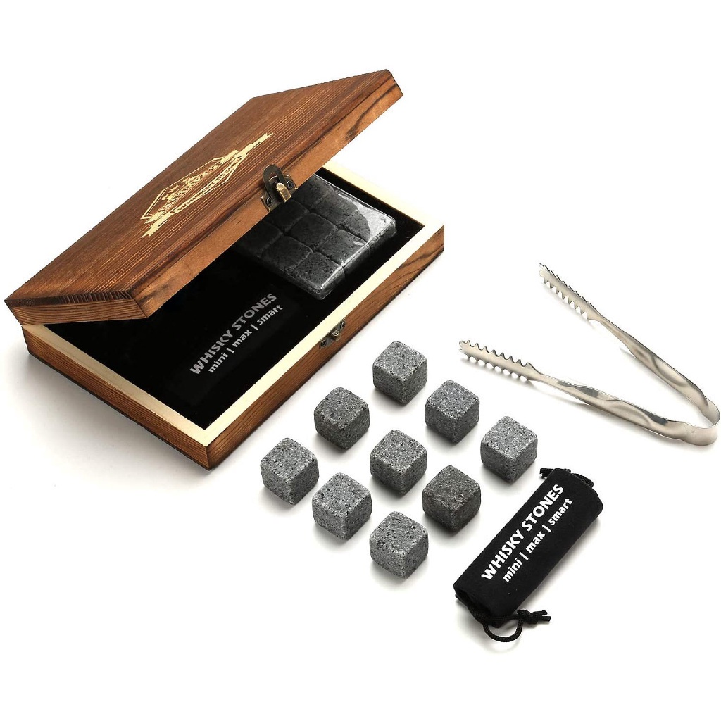 Durable Versatile Ultimate Whiskey Stones Gift Set: 9 Granite Chilling Tongs Ideal Men Dads Parties Birthdays Premium - Image 2