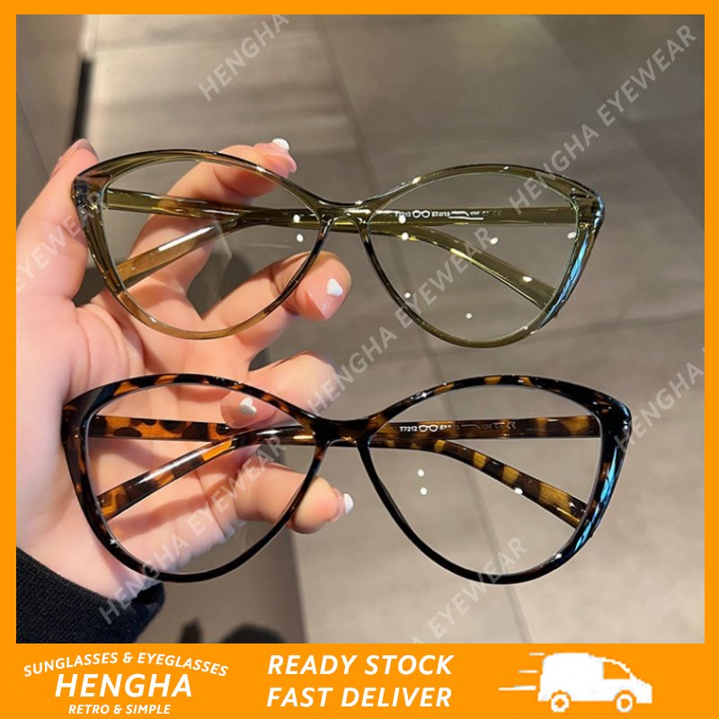 (HENGHA) Korean Fashion Babes Ultra Light Cat Eye Eyeglasses Vintage Modern Anti Blue Light Leopard Eyeglasses