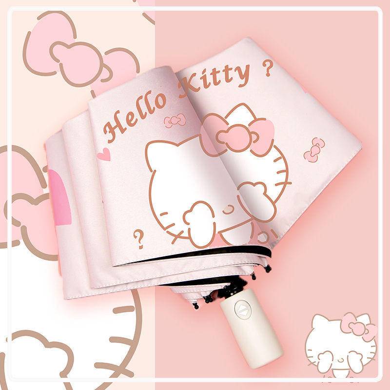 【Ready Stock Hot Sale】HelloKitty Cat Sun Umbrella Rain or Sun Dual-use Automatic Umbrella Sun Umbrella all-weather umbrella