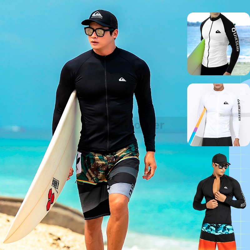 A7 (Not Shorts) Men's Swimwear Long Sleeve Rashguard 4-way Stretch Rash Guard Snug Fit Surf Shirt Zipper Entry Wetsuit