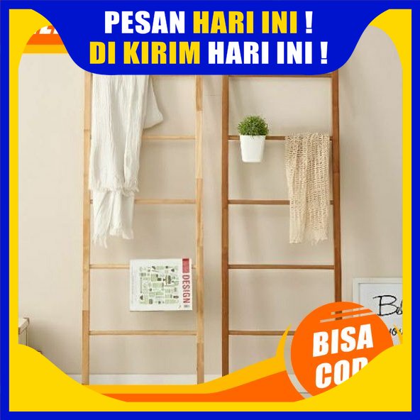 GANTUNGAN KAYU H07 - Aesthetic Wood Ladder Hanger Ladder | Hanger For Hijab Veil, Prayer Rug, Sarong | 2,3,4,5 Tier Wooden Hangers With Dutch Teak Wood