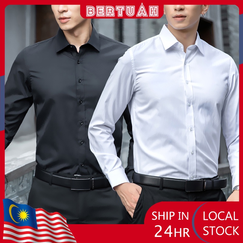 Baju Kemeja Lelaki Lengan Panjang Slim Fit Office Business Putih Men Shirt Labuh Casual Dress Dating Korea kemeja Lelaki