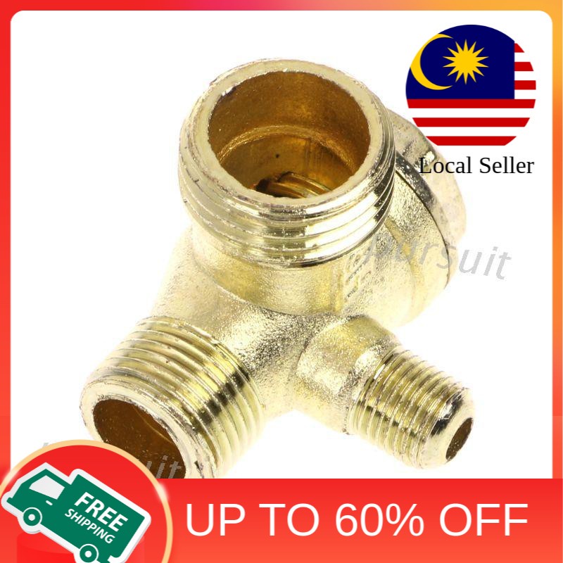 Boost Efficiency: Gold Tone Air Compressor Check Valve - 3-Way Metal Design.