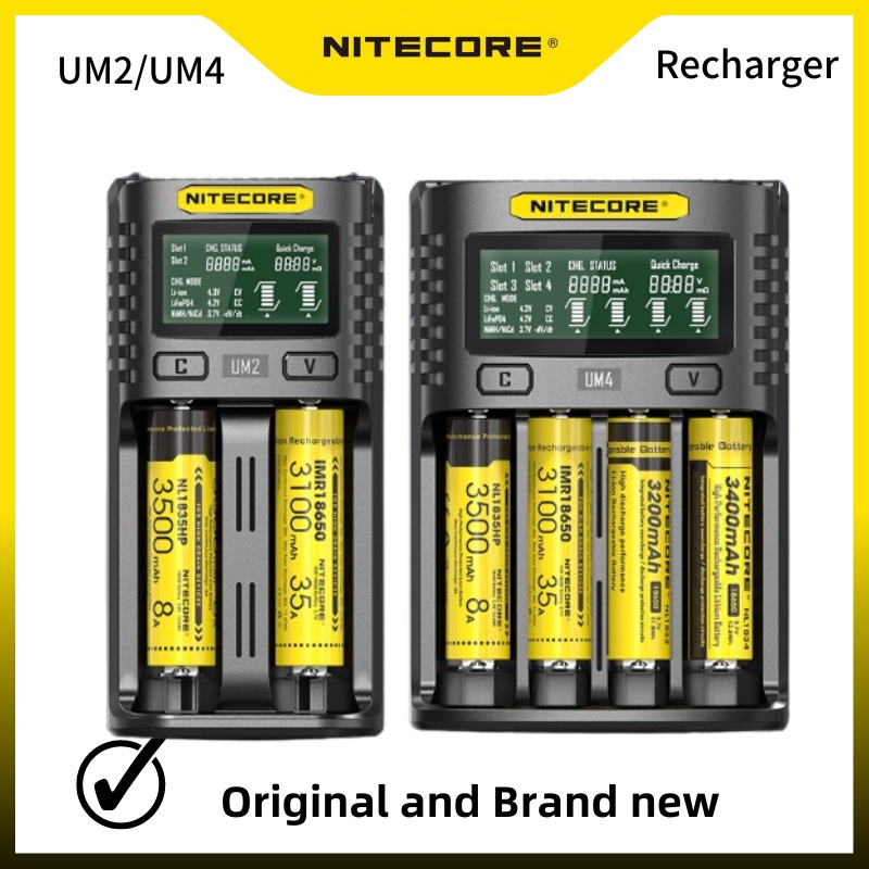 NITECORE UM4 UM2 Charger USB 5V LCD Smart Charging Li-ion Lithium Bat 18650 14500 26650