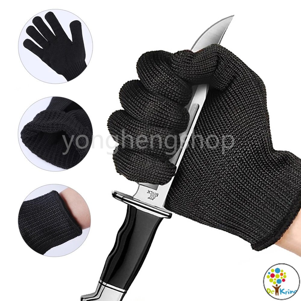 DK 1 Pair Black Steel Wire Gloves Safety Anti Cutting Wear Resistant Butcher Gloves Multi-purpose Self Defense Hunting