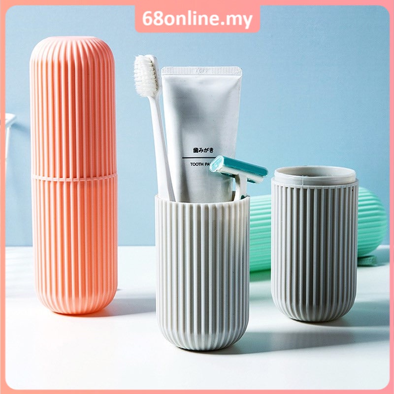 [Johor Seller] Portable Travel Toothbrush Cup Box Mouthwash Cup Toilet Toothpaste Storage Box Toiletries Dental Cask